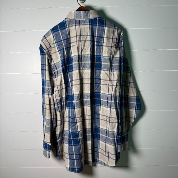 Wrangler Men's Long Sleeve Pearl Snap Blue & Cream Plaid Shirt 18 1/2 x 36 - Picture 3 of 11